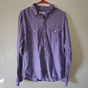 Express Purple Linen Blend Button Up Shirt Womens Large Roll Tab Utility Spring